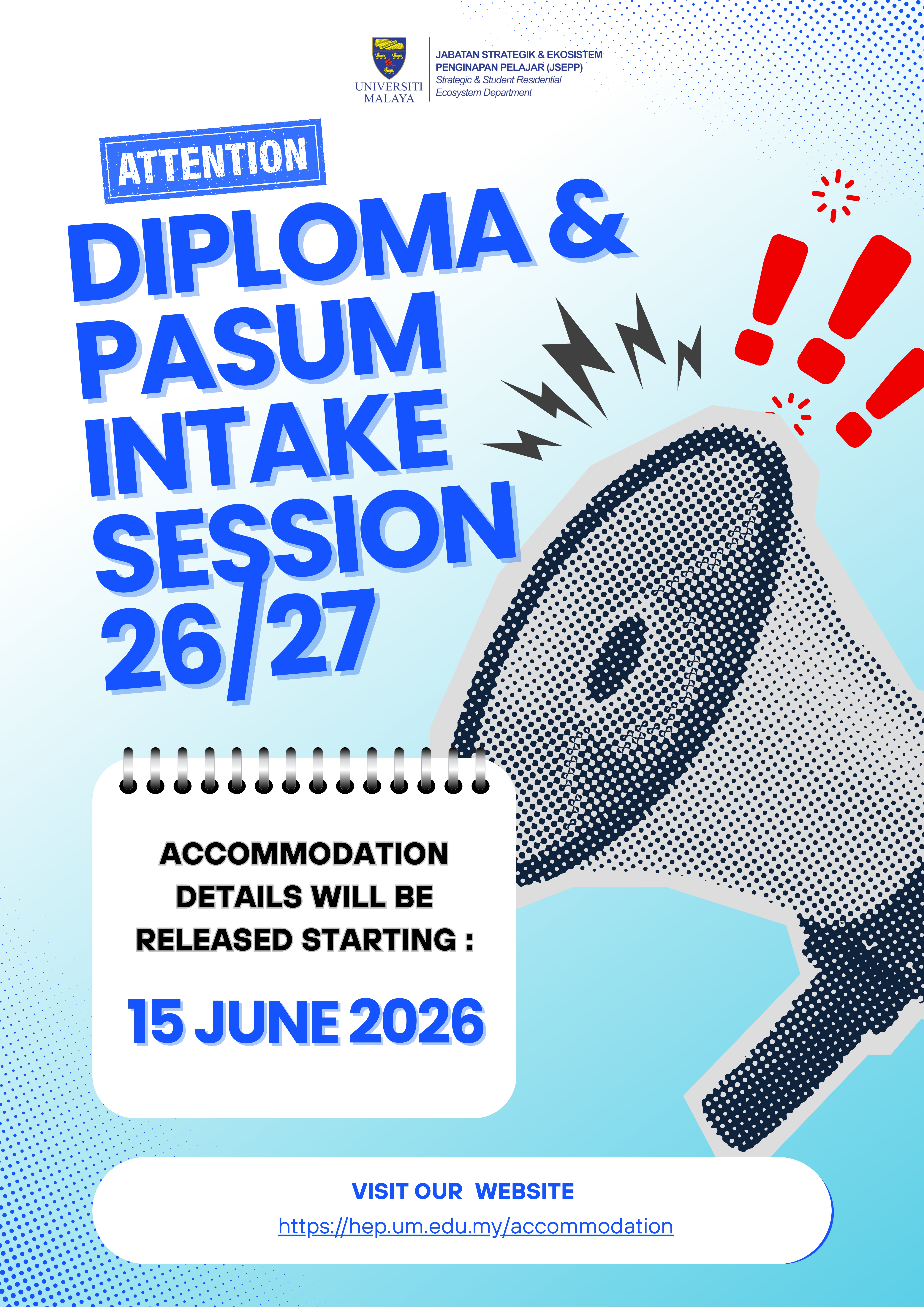 Announcement for Diploma and PASUM intake session 2026/2027