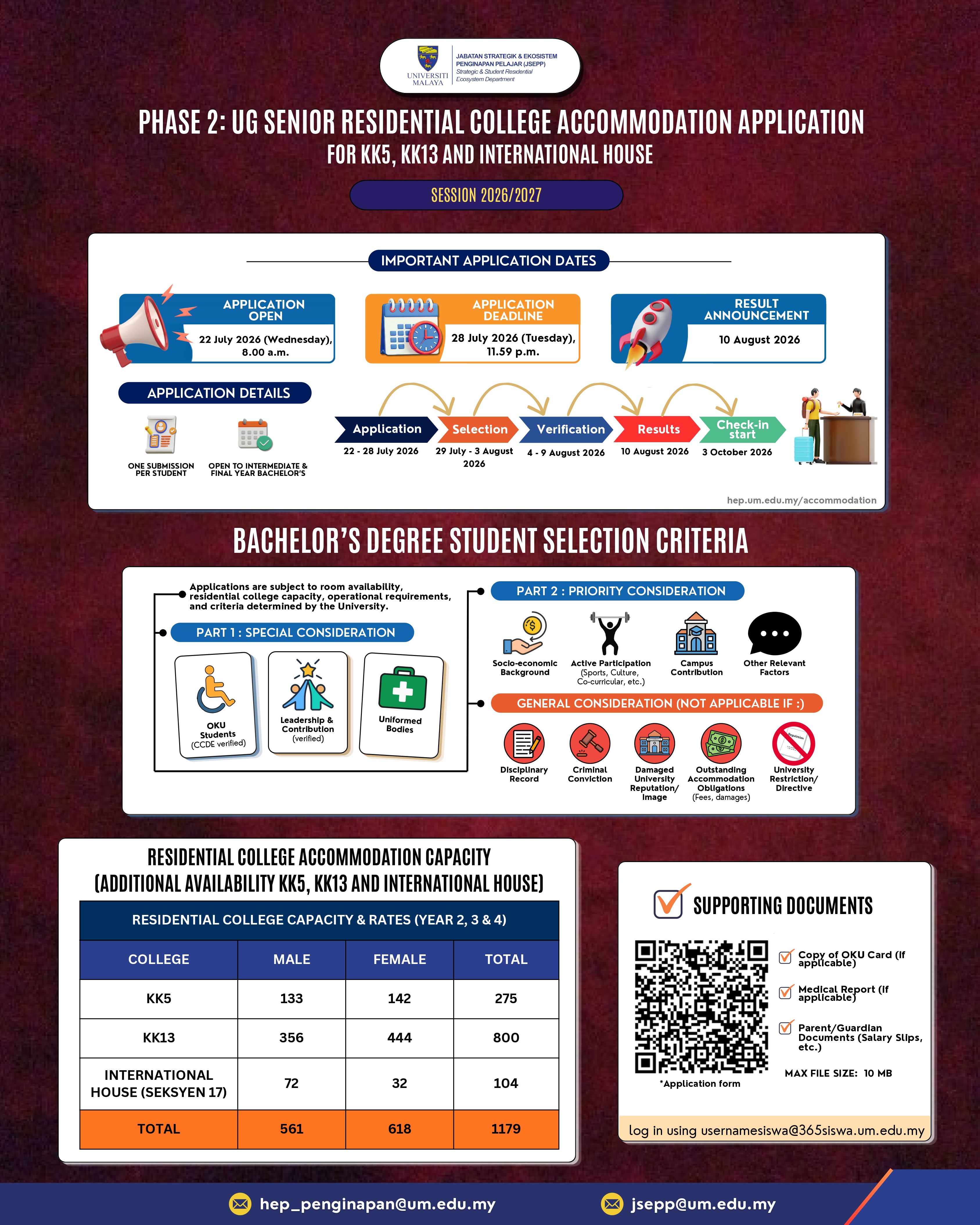 Phase 2 UG Senior Residential College Accommodation Application poster, page 1