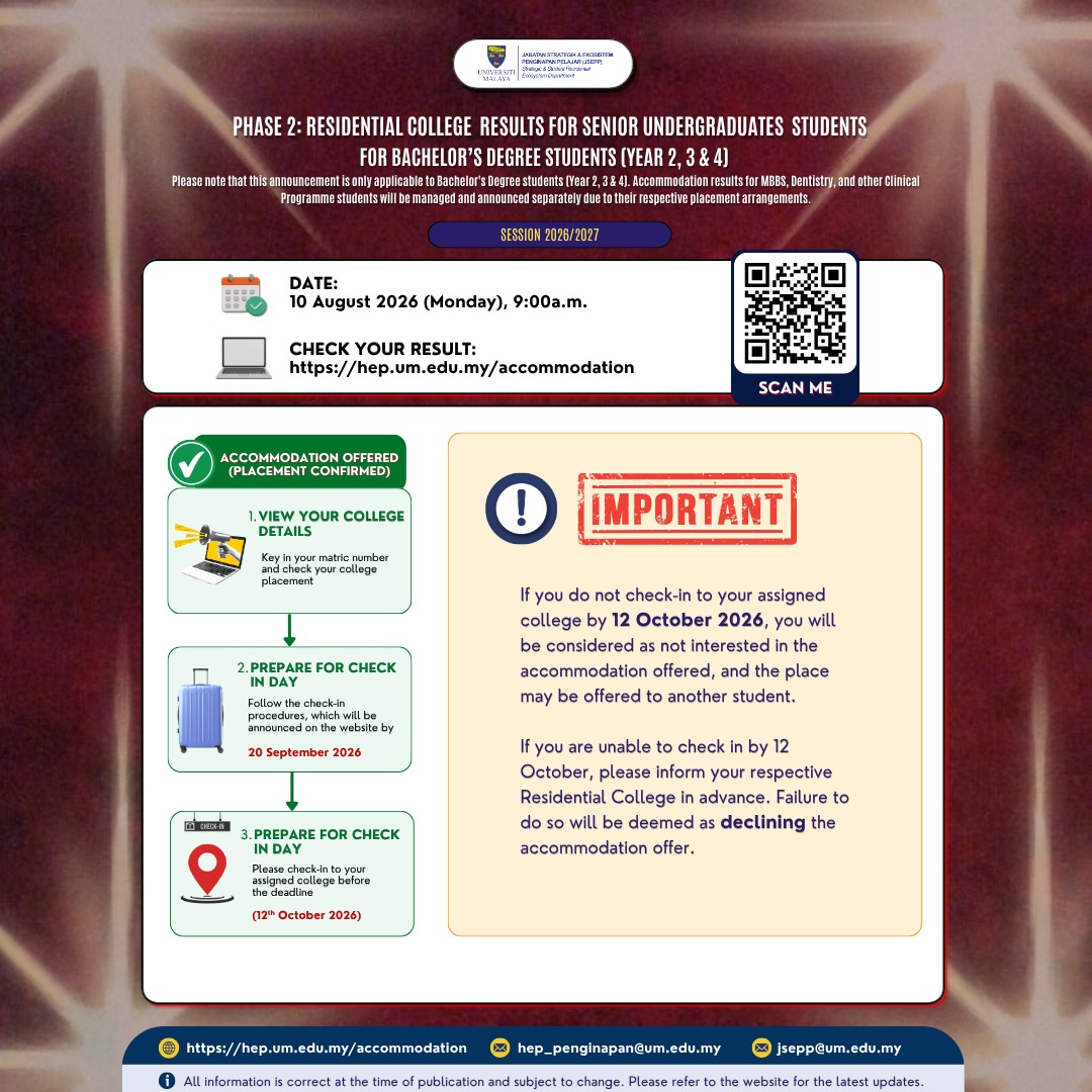 Phase 2 Residential College Application Results poster for senior undergraduate students